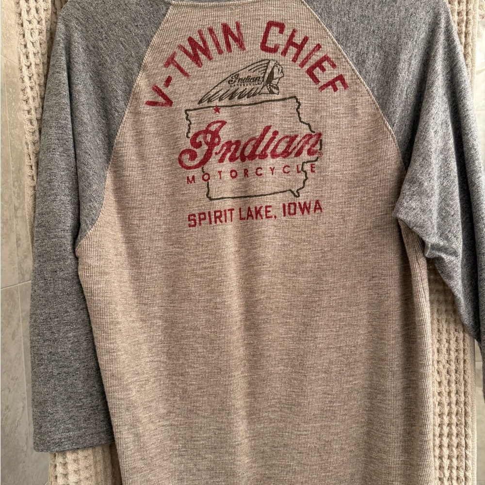 Lucky Brand Gray and Tan Long Sleeve Tee